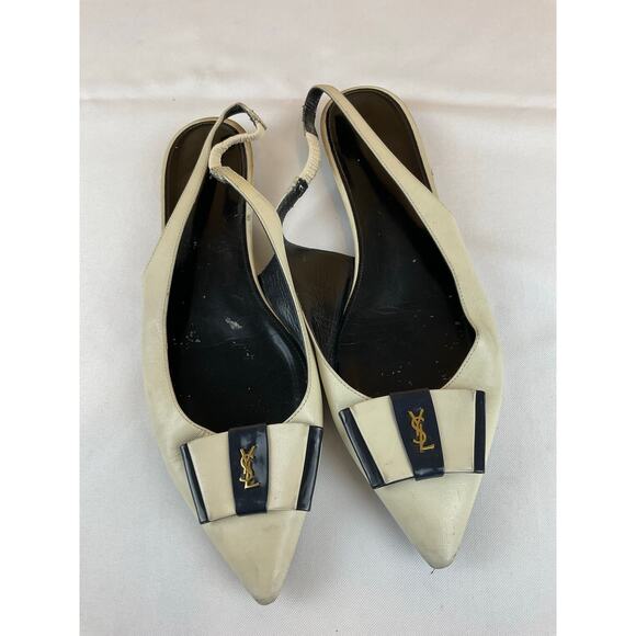 Saint Laurent White Slingback Dress Shoes, White/Black- Size EU 39 - Picture 1 of 8